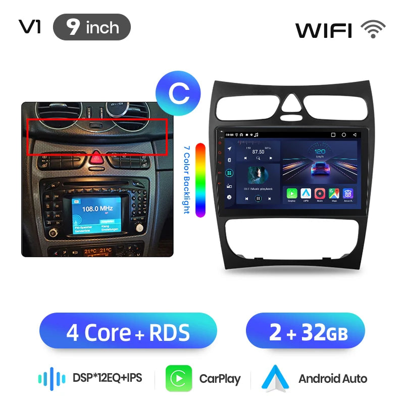 Junsun Wireless CarPlay Car Radio For Benz C Class CLK Class W203 W209 2000-2005 Android Multimedia