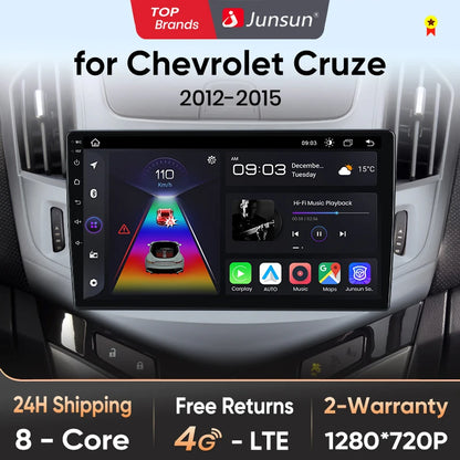 Junsun V1 AI Voice - Radio inalámbrica CarPlay Android para Chevrolet Cruze 2012-2015, 4G, GPS, 2DIN 