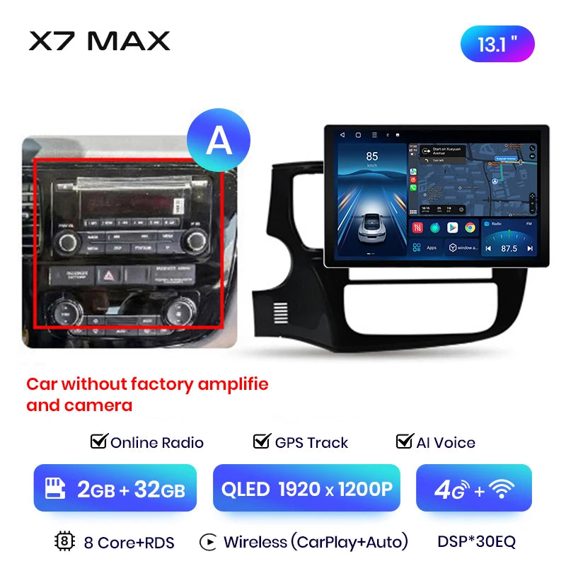 Junsun X7 MAX 13.1“ 2K CarPlay Android Auto Autoradio Für Mitsubishi Outlander 3 GF0W GG0W 2012-2018 Multimedia-Autoradio 