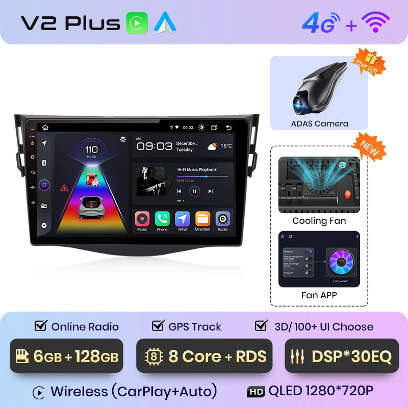 Junsun V1 AI Voice Wireless CarPlay Android Auto Radio For Toyota RAV4 RAV 4 2005-2012 2013 4G Car Multimedia GPS 2din autoradio