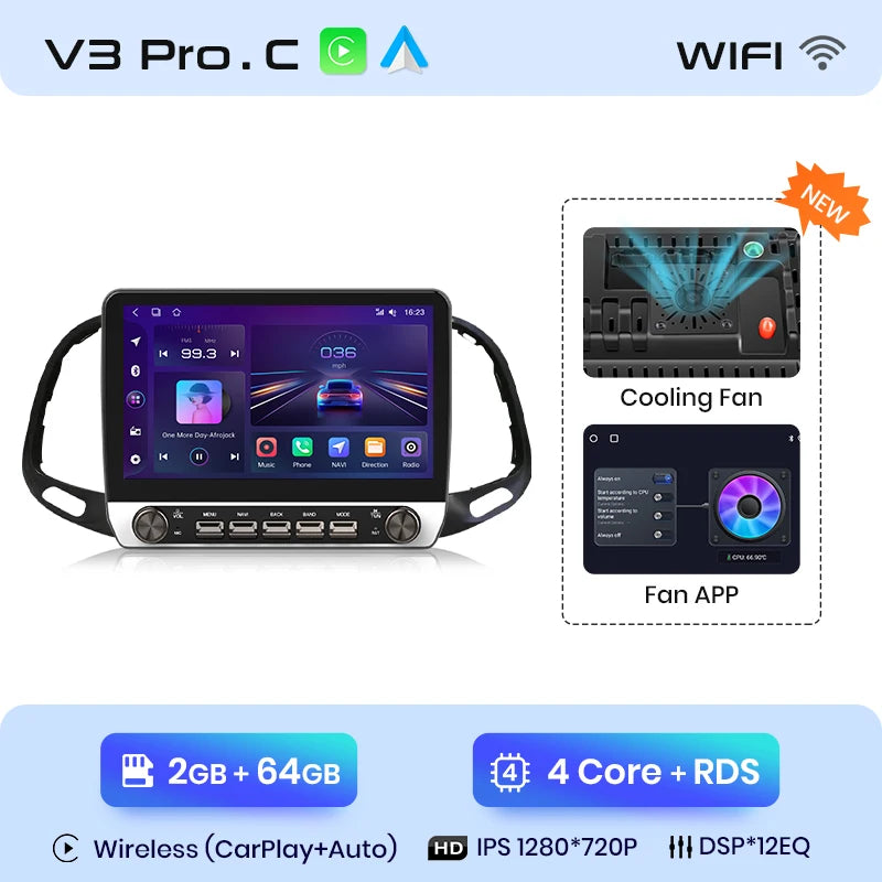 Junsun V3 Plus 2K Wireless CarPlay Android Auto Car Intelligent Systems For Fiat Doblo 2016 2017 2018 2019 Autoradio 4G