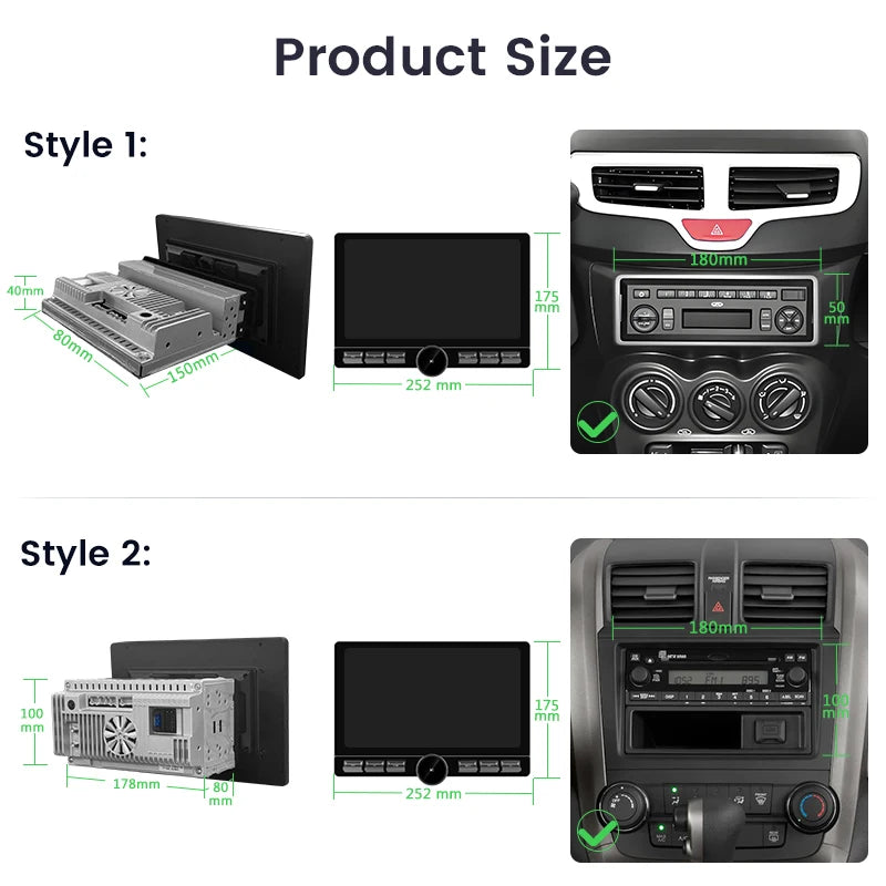 Junsun 10.6 Inch Universal Rotatable 1DIN 2DIN Car Radio Wireless CarPlay Android Auto Touch Screen Multimedia GPS autoradio