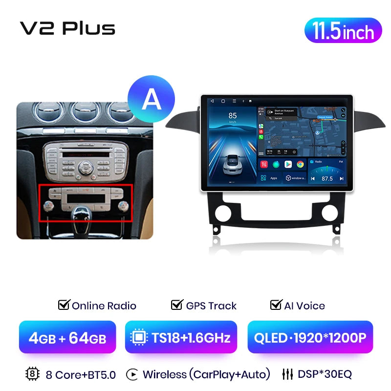 Junsun V3 Plus 2K Android 13 Wireless CarPlay Android Auto Car Intelligent Systems  For Ford S-Max S max 2007 - 2015 Autoradio