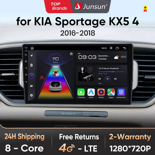 Junsun V1 AI Voice - Radio inalámbrica CarPlay Android para Kia Sportage 4 QL 2016-2018, 4G, GPS, 2DIN 