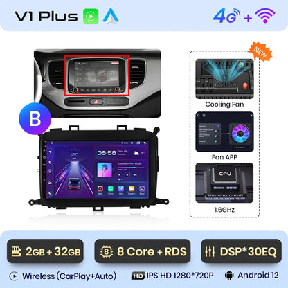 Junsun V1pro AI Voice 4G Carplay Android Auto Multimedia Player For Kia Carens 2013-2018 2din Car Radio GPS autoradio bluetooth