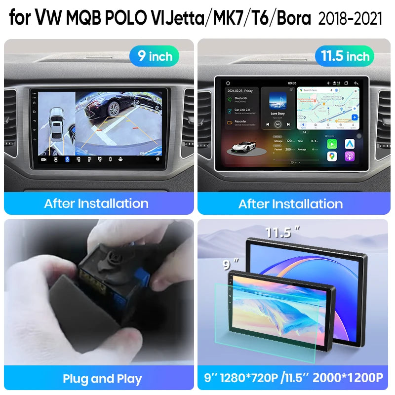 Junsun Wireless CarPlay Car Radio For VW MQB POLO VI Jetta MK7 T6 Bora 2018-2021 Android Multimedia
