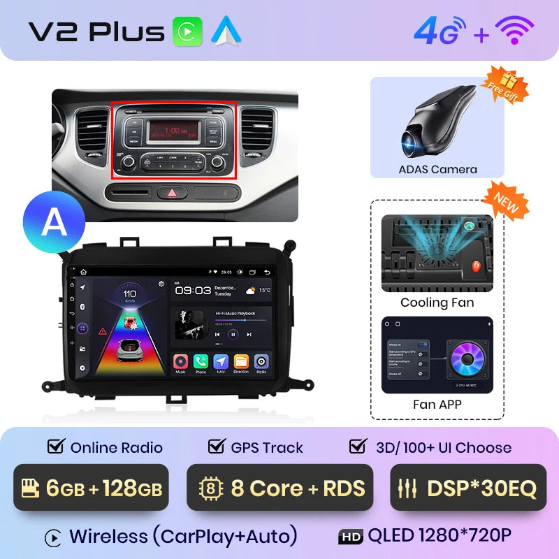 Junsun V1pro AI Voice 4G Carplay Android Auto Multimedia Player For Kia Carens 2013-2018 2din Car Radio GPS autoradio bluetooth