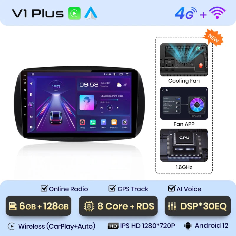 Junsun V1 AI Voice Wireless CarPlay Android Auto Radio for Mercedes Benz Smart 2016 Car Multimedia GPS 2din autoradio