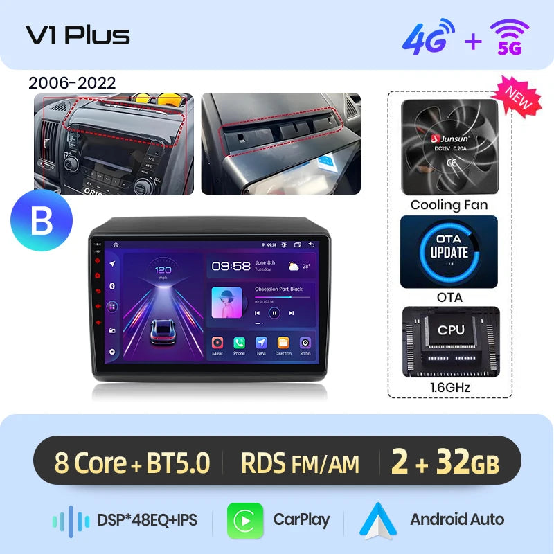 Junsun AI 4G LTE Wireless CarPlay Android Auto Car Radio For Hyundai I20 2014-2019 GPS Navi RDS FM