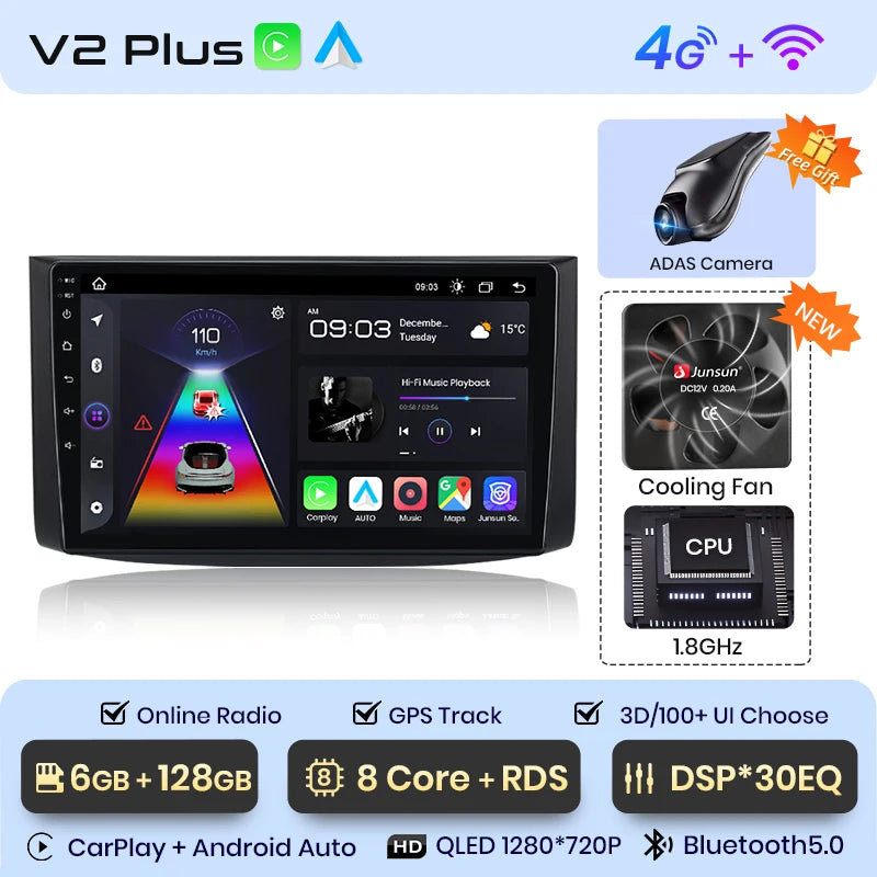 Radio Junsun V1 Plus para Chevrolet Aveo 2006-2012 con CarPlay inalámbrico, Android Auto, sistema inteligente, 2 DIN, DVD, 2 DIN. 