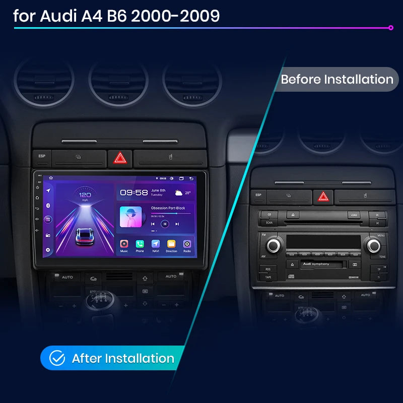 Junsun V1 AI Voice Wireless CarPlay Android Auto Radio For Audi A4 B6 2000-2009 Car Multimedia GPS 2din autoradio
