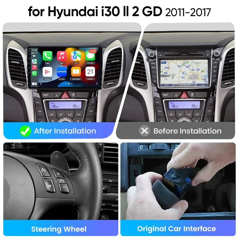 Junsun eSIM Android 14 Wireless CarPlay Android Auto Radio For Hyundai i30 I12 GD 2011-2017 RDS 4G GPS 2din auto accessories
