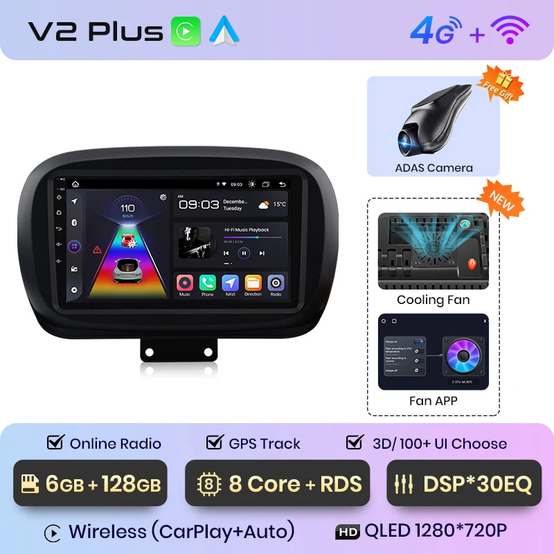 Junsun V1 Plus Car Radio For Fiat 500X 2014 - 2020 wireless CarPlay Android Auto car intelligent systems No 2 din 2din DVD