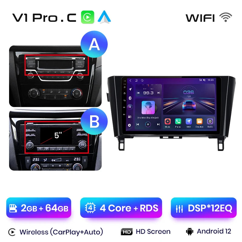 Junsun V1 Wireless CarPlay Android Auto Radio For Nissan Qashqai J11 X-Trail 3 T32 2013-2017 Car Multimedia GPS 2din autoradio