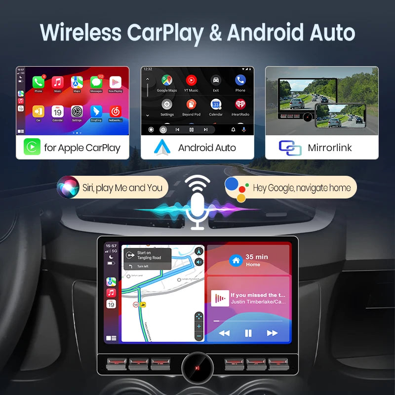 Junsun 10.6 Inch Universal Rotatable 1DIN 2DIN Car Radio Wireless CarPlay Android Auto Touch Screen Multimedia GPS autoradio