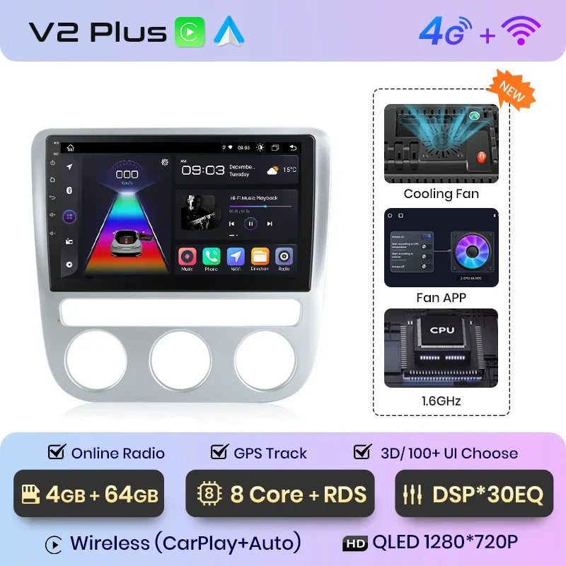 Junsun Wireless CarPlay Android Auto Radio For VOLKSWAGEN SCIROCCO 2009 2010-2014 Car Intelligent Systems RDS BT WiFi 2 din