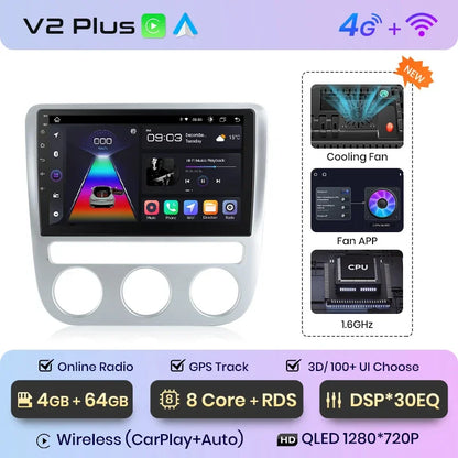 Junsun Wireless CarPlay Android Auto Radio For VOLKSWAGEN SCIROCCO 2009 2010-2014 Car Intelligent Systems RDS BT WiFi 2 din