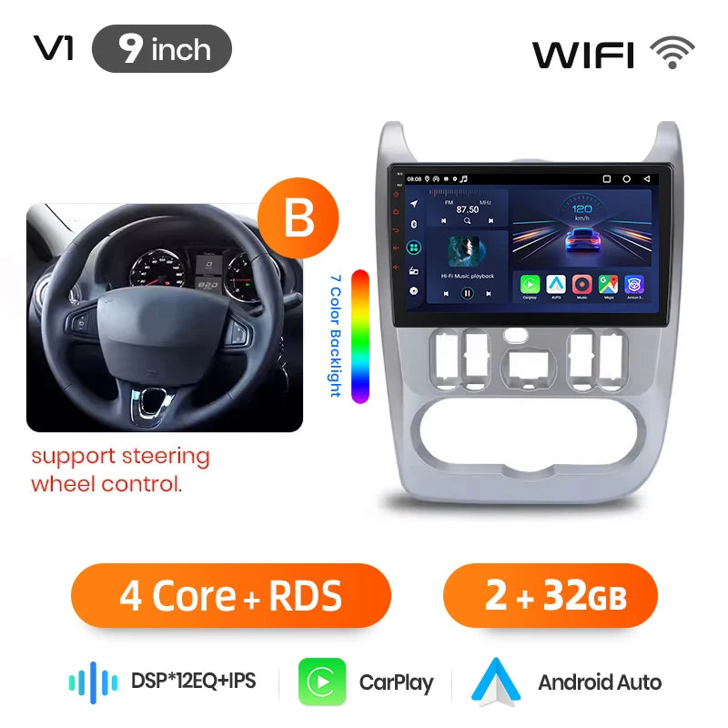 Junsun Android Auto Car Radio For Renault Logan 1 Sandero 2009 2010 2011-2013 Multimedia Wireless CarPlay SWC GPS Navi RDS DSP