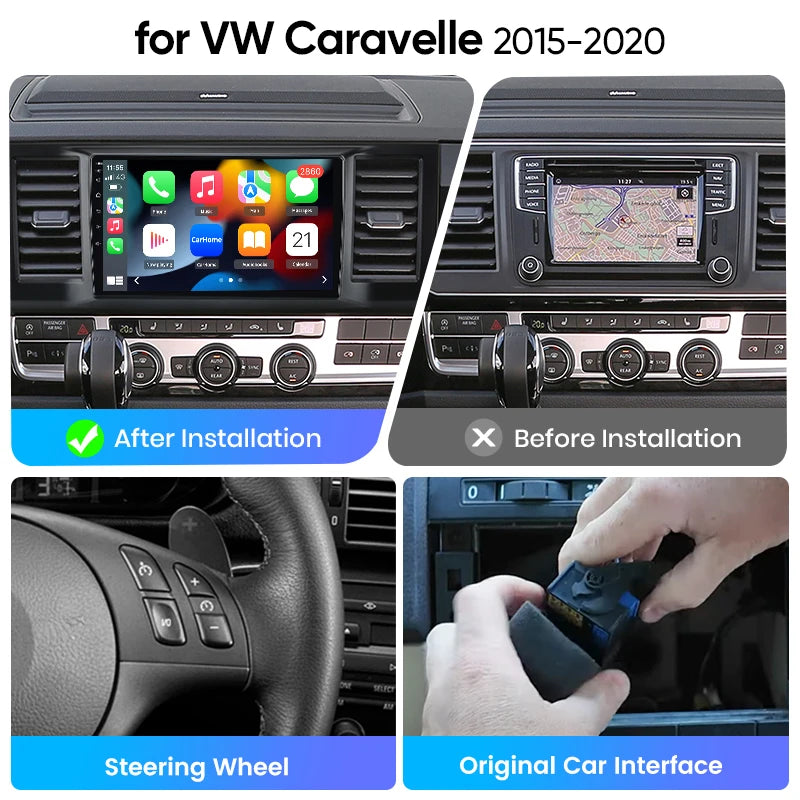 Junsun eSIM Android 14 Wireless CarPlay Android Auto Radio For VW Caravelle 2015-2020 RDS 4G GPS 2din Head Unit accessories