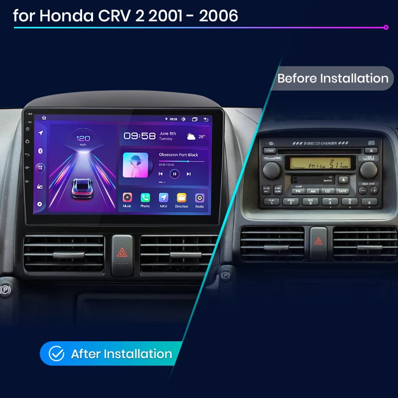 Junsun V1 pro AI Voice 2 din Android Auto Radio for Honda CR-V CRV 2 2001 - 2006 Car Radio Multimedia GPS Track Carplay 2din dvd