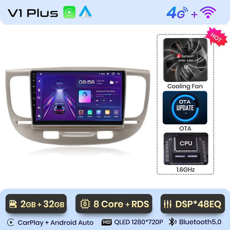 Junsun V1 Plus Car Radio For Kia RIO 2 2005 - 2011 wireless CarPlay Android Auto car intelligent systems No 2 din 2din DVD