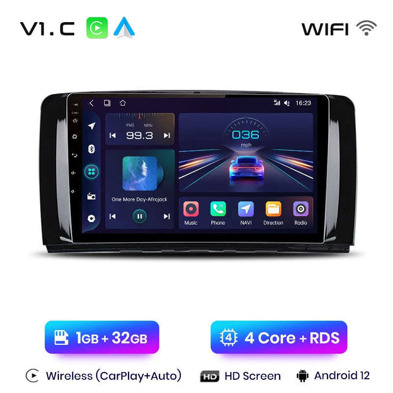 Junsun V1 - Radio inalámbrica con CarPlay y Android para Mercedes Benz Clase R (W251, R300, R280, R320, años 2005 a 2017) 