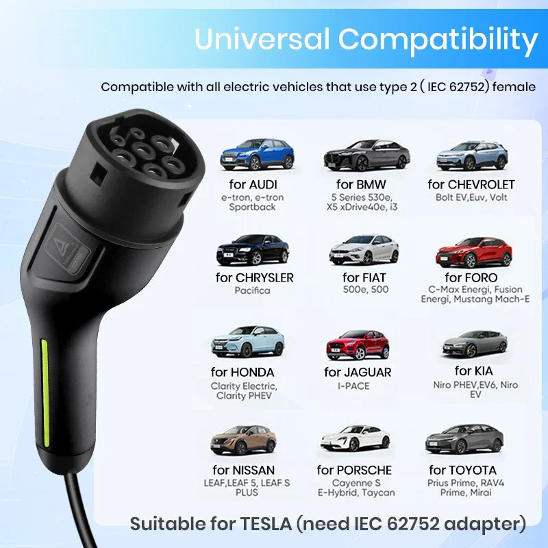 Junsun Type 2 Portable EV Charger 6A 8A 10A 13A 16A 20A 24A 32A Current Adjustable IP65 1 & 3 Phase Waterproof 3 6KW 7KW 11KW 22KW Compatible Scheduled Charging Function Touch Button Control Panel 2 Year Warranty for EU Plug Electric Car Hybrid