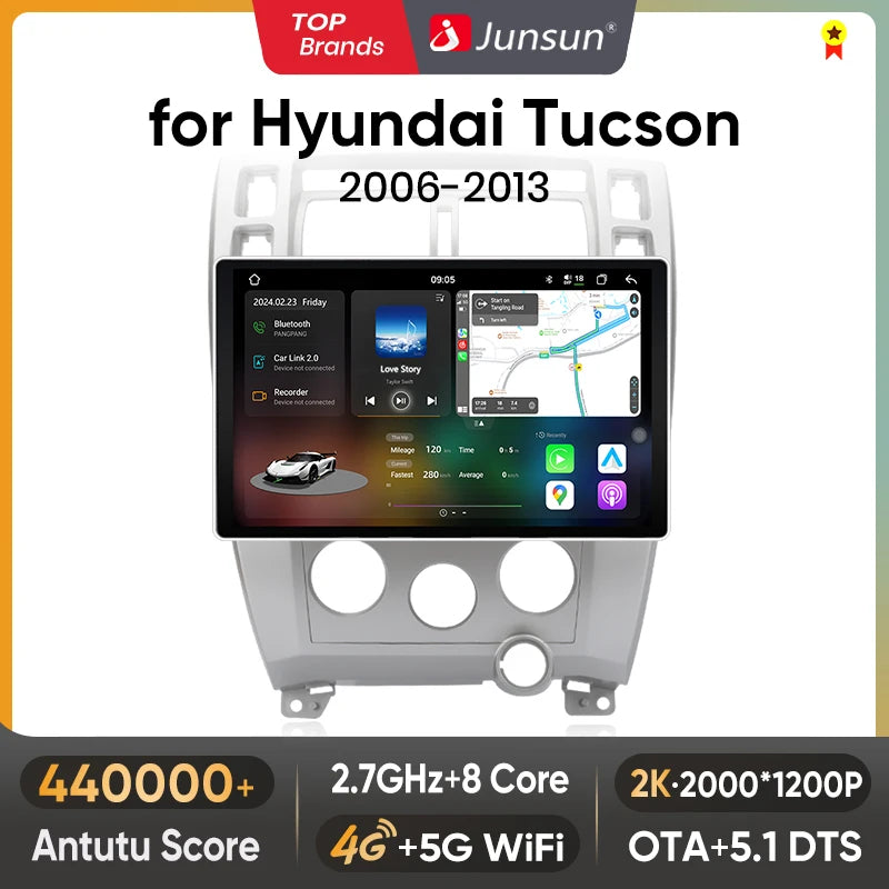 Junsun V3 Plus 2K Android 13 CarPlay inalámbrico Android Auto Sistemas inteligentes para Hyundai Tucson 2006-2013 7870 Autoradio 