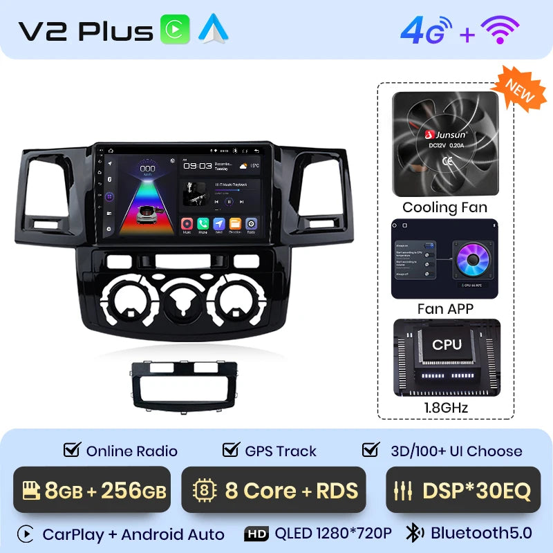 Junsun V1 Plus Car Radio For Toyota Fortuner Hilux Revo Vigo 2007 - 2015 wireless CarPlay Android Auto No 2 din 2din DVD