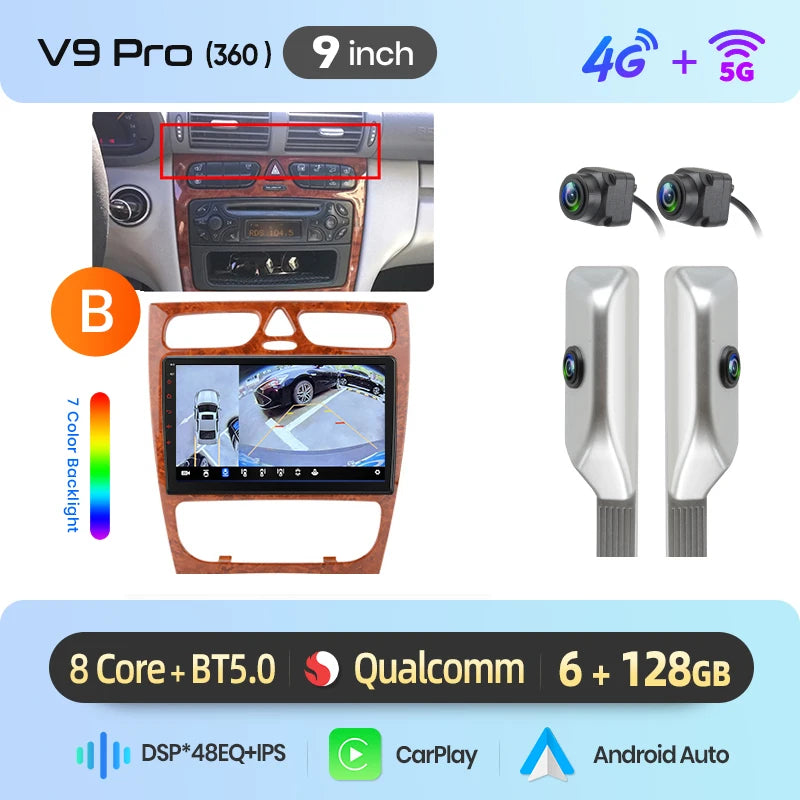 Junsun Wireless CarPlay Car Radio For Benz C Class CLK Class W203 W209 2000-2005 Android Multimedia