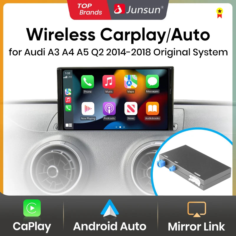 Interfaz de módulo Junsun Wireless Carplay Android Auto para Audi A3, A4, A5, 8V, Q2, 8P (2014, 2015, 2016-2018, Mirror Link, AirPlay) 