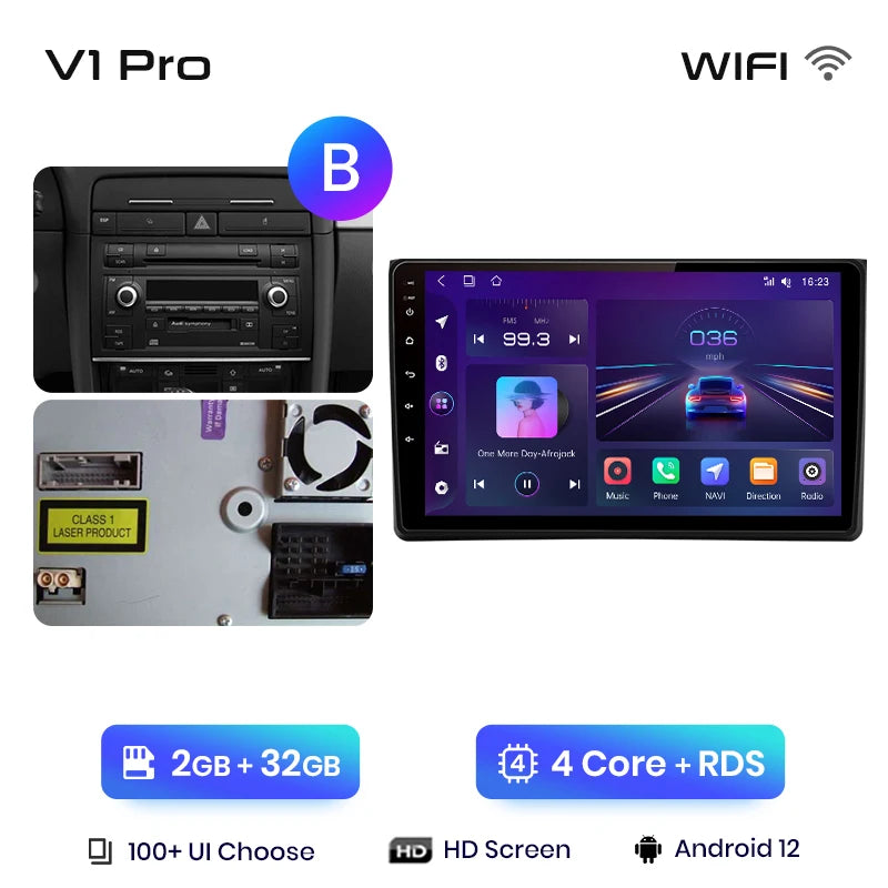 Junsun V1 AI Voice Wireless CarPlay Android Auto Radio For Audi A4 B6 2000-2009 Car Multimedia GPS 2din autoradio