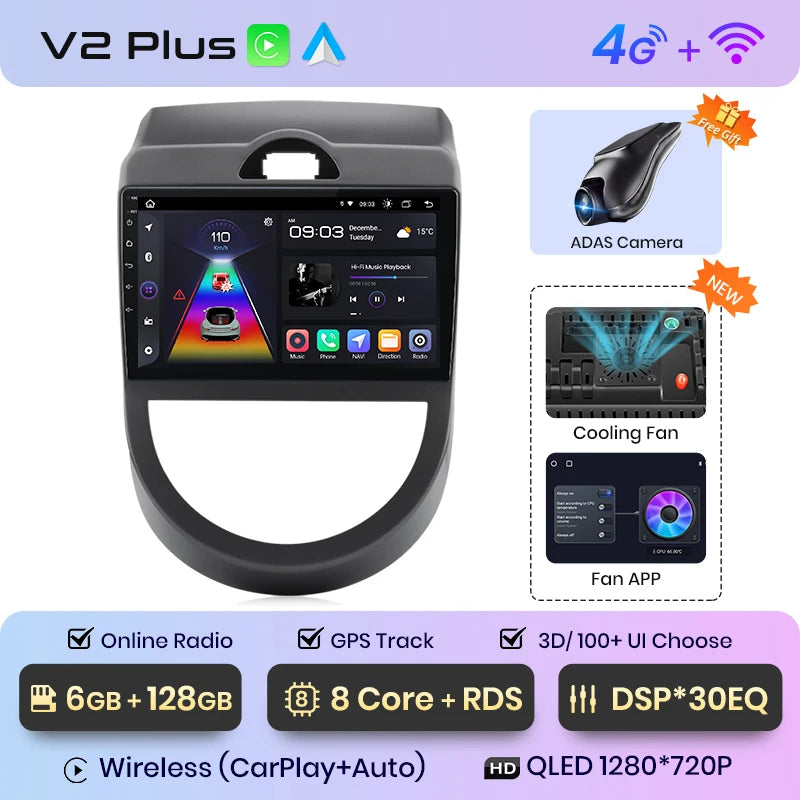 Junsun V1 AI Voice Wireless CarPlay Android Auto Radio For Kia Soul AM 2008-2011 4G Car Multimedia GPS 2din autoradio - Junsun Official Store