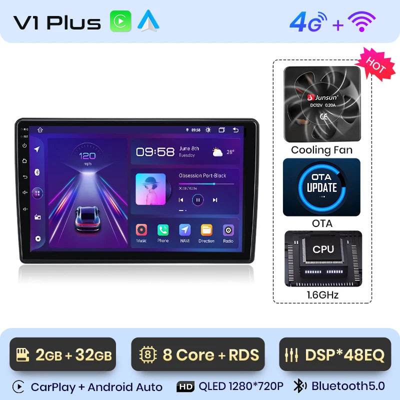 Junsun V1 Plus Car Radio For Skoda Fabia 2 2007 - 2014 wireless CarPlay Android Auto car intelligent systems No 2 din 2din DVD