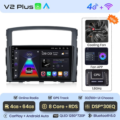Junsun V1 Plus Car Radio For Mitsubishi Pajero 4 V80 V90 2006 - 2014 wireless CarPlay Android Auto No 2 din 2din DVD