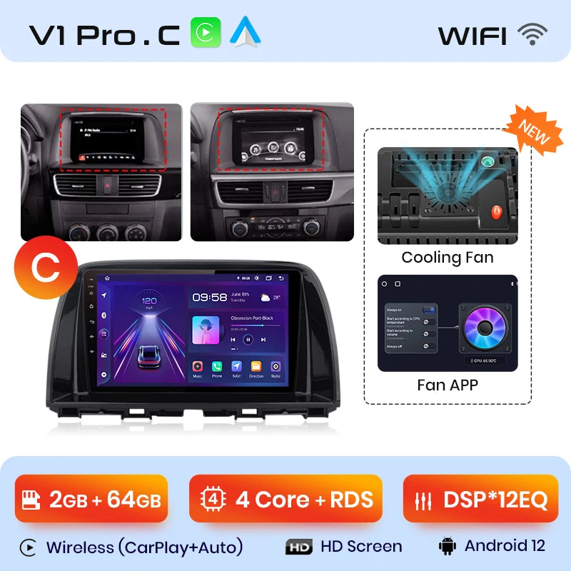 Junsun V1pro AI Voice 2 din Android Auto Radio For Mazda CX-5 2012-2015  Carplay 4G Car Multimedia GPS 2din autoradio