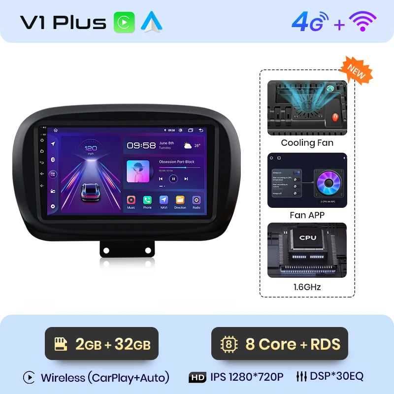 Junsun V1 Plus Car Radio For Fiat 500X 2014 - 2020 wireless CarPlay Android Auto car intelligent systems No 2 din 2din DVD