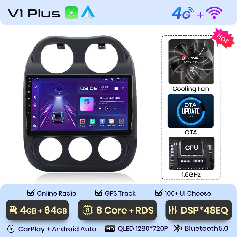 Junsun Car Radio For JEEP Compass Patriot 2010 - 2016 wireless CarPlay Android Auto car intelligent systems No 2 din 2din DVD