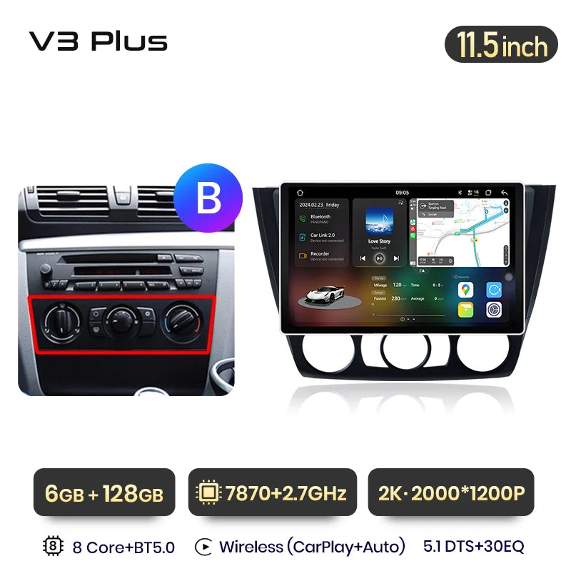 Junsun V3 Plus 2K Wireless CarPlay Android Auto Car Intelligent Systems for BMW 1-Series E87 E81 E82 E88 2004-2011 Autoradio