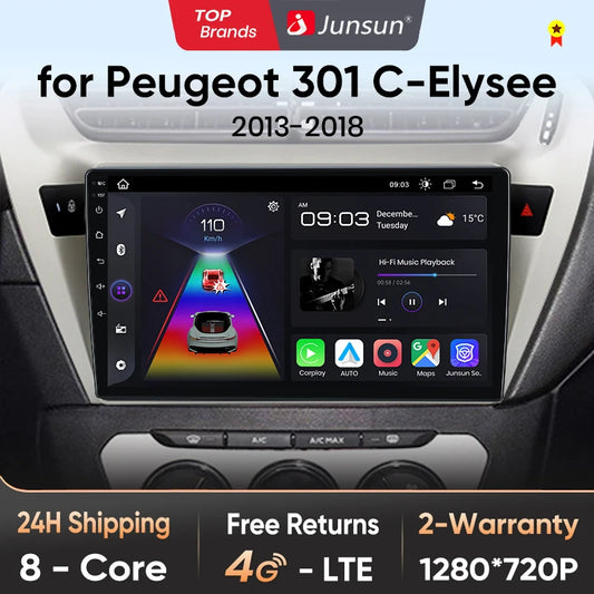 Junsun V1 Plus Autoradio für Peugeot 301 Citroen Elysee 2013–2018, kabellos, CarPlay, Android Auto, kein 2-Din-DVD 