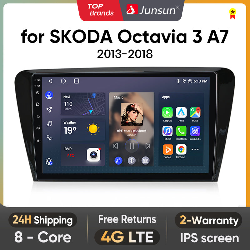 Junsun V2 PLus 8+256GB Sistemas inteligentes para coche para SKODA Octavia 3 A7 2013-2018 Carplay 4G Car Multimedia GPS 2din autorradio