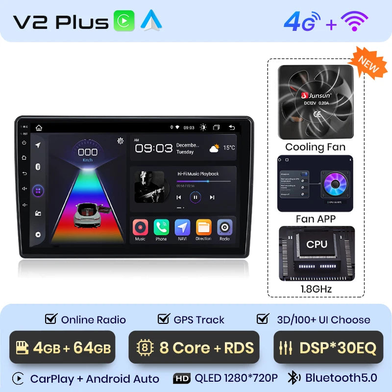 Junsun V1 Plus Autoradio für Skoda Fabia 2 2007–2014, kabelloses CarPlay Android Auto, intelligente Autosysteme, keine 2-Din-DVD 