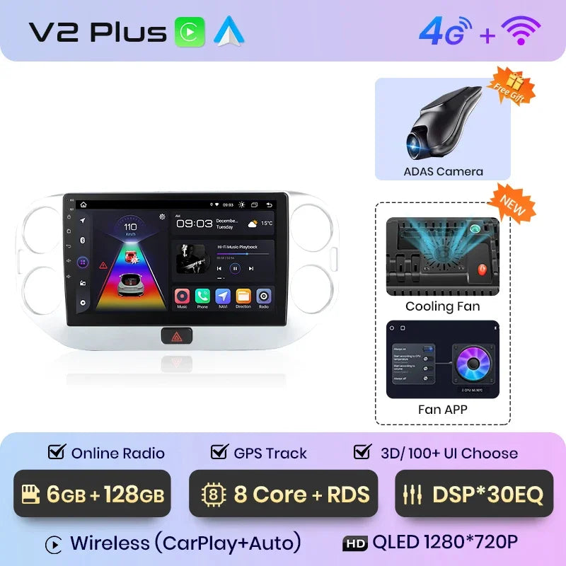 Junsun Wireless CarPlay Android Auto Radio For VOLKSWAGEN TIGUAN 2010 2011 2012-2017 Car Intelligent Systems RDS BT WiFi 2 din