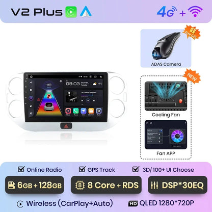 Junsun Wireless CarPlay Android Auto Radio For VOLKSWAGEN TIGUAN 2010 2011 2012-2017 Car Intelligent Systems RDS BT WiFi 2 din