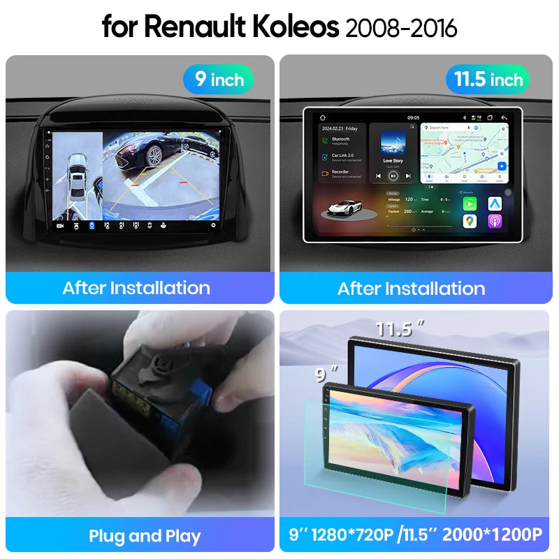 Junsun Wireless CarPlay Car Radio For Renault Koleos 2008 2009 2010-2016 Android Multimedia