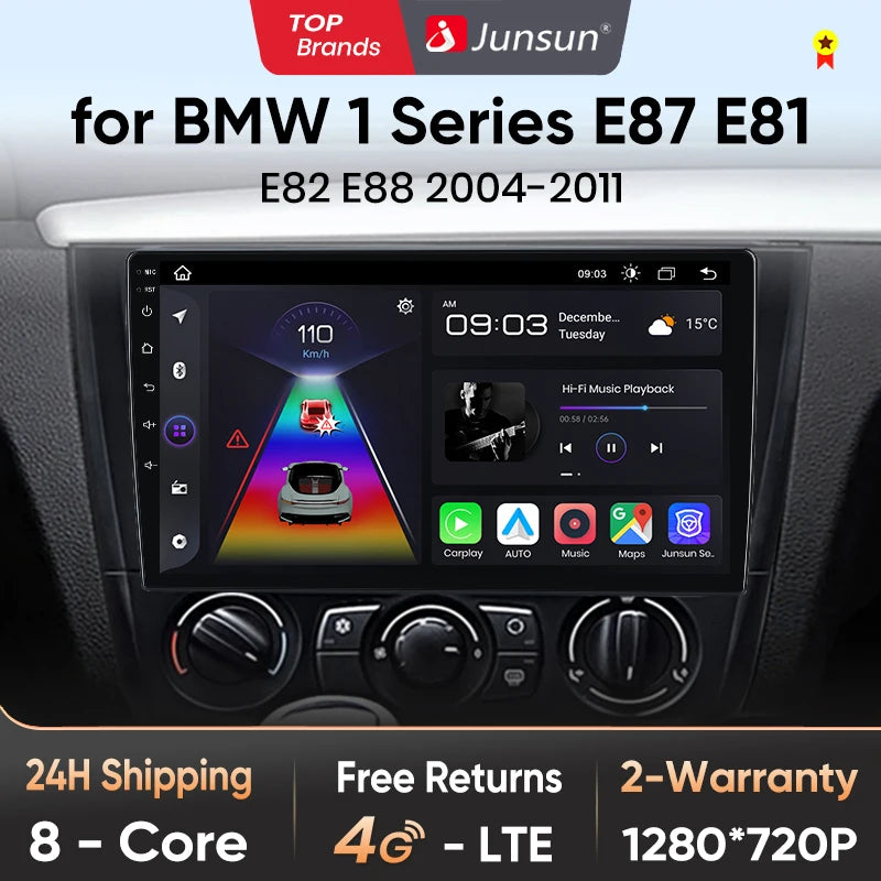 Junsun V1 AI Voice Wireless CarPlay Android Auto Radio For BMW 1-Series 1 Series E87 E81 E82 E88 2004-2011 4G Car Multimedia GPS