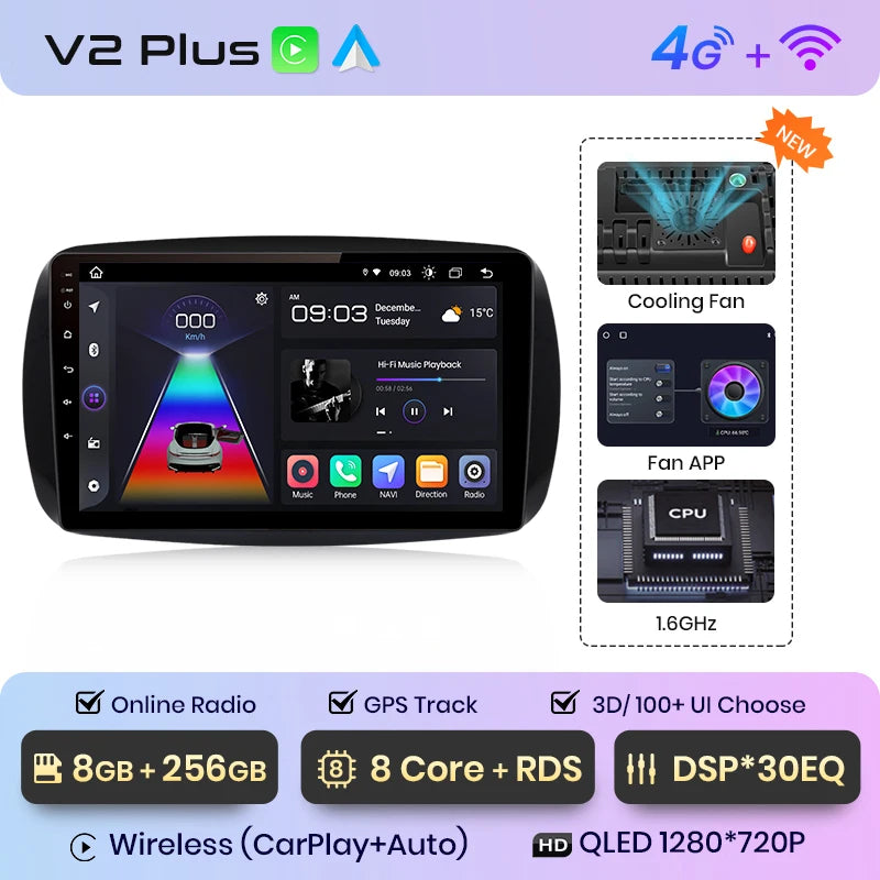 Junsun V1 AI Voice Wireless CarPlay Android Auto Radio for Mercedes Benz Smart 2016 Car Multimedia GPS 2din autoradio
