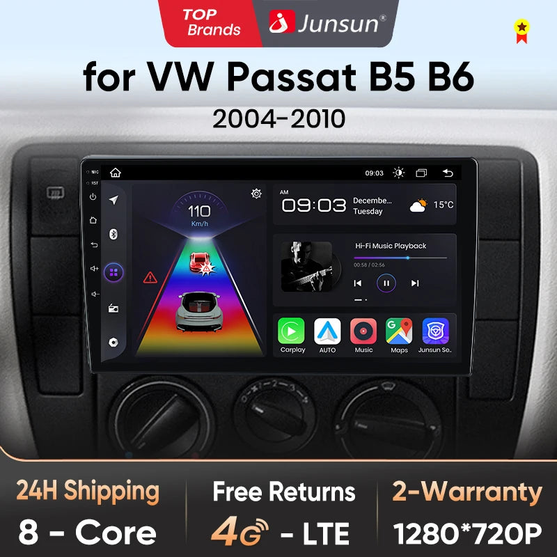 Junsun Wireless CarPlay Android Auto Car Radio Multimedia For VW Passat B5 B6 2004-2010  GPS Intelligent Systems Smart Autoradio