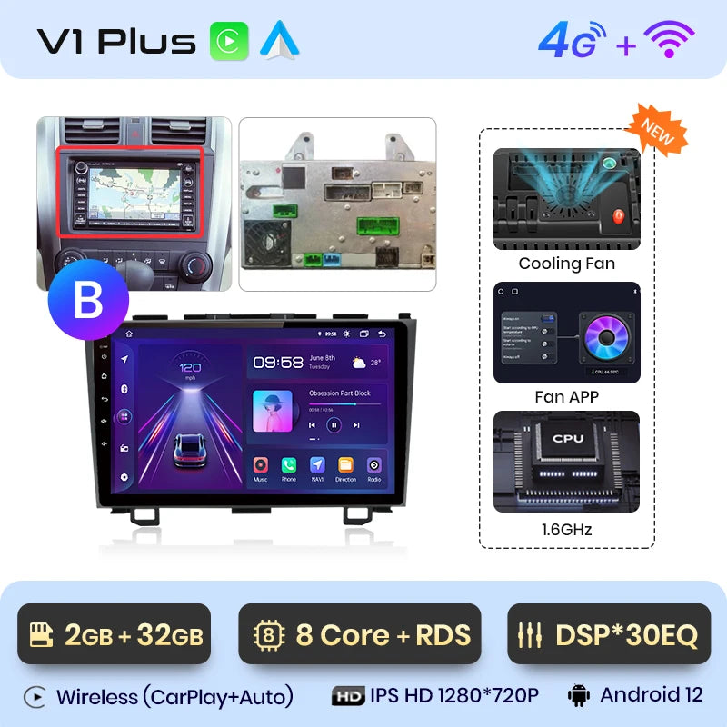 Junsun V1 Wireless CarPlay Android Auto Car Radio for Honda CR-V 3 RE CRV 2007-2011 GPS Car Intelligent Systems Smart Autoradio