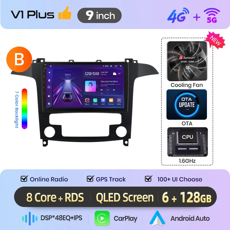 Junsun Wireless CarPlay Car Radio For Ford S-Max S max 2007 2008 2009-2015 Android Multimedia